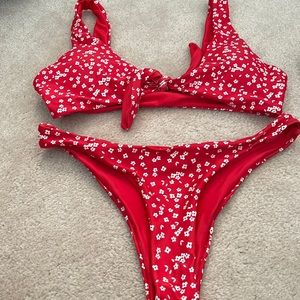 Red print bikini